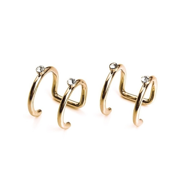 Any 2/$20! Set of Two Gold Double Crystal Accented Adjustable Ear Cuff Earrings - Picture 3 of 5